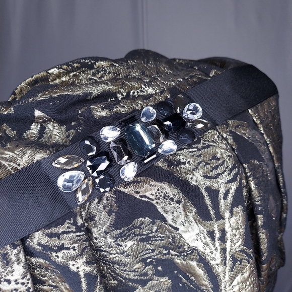 Alex Evenings Dress 10 Women Damask Metallic Sheath Jewel Beaded Belt Zip NYE - Picture 6 of 12